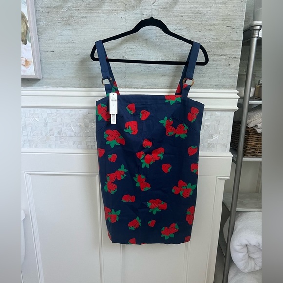 NWT new medium Anthropologie Maeve square neck shift dress strawberry navy blue - Picture 3 of 17